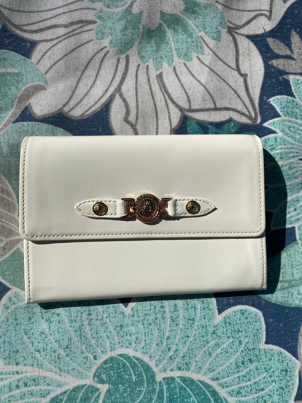 Off-White Patent Leather Medallion Long Flap Wallet Card Coin
